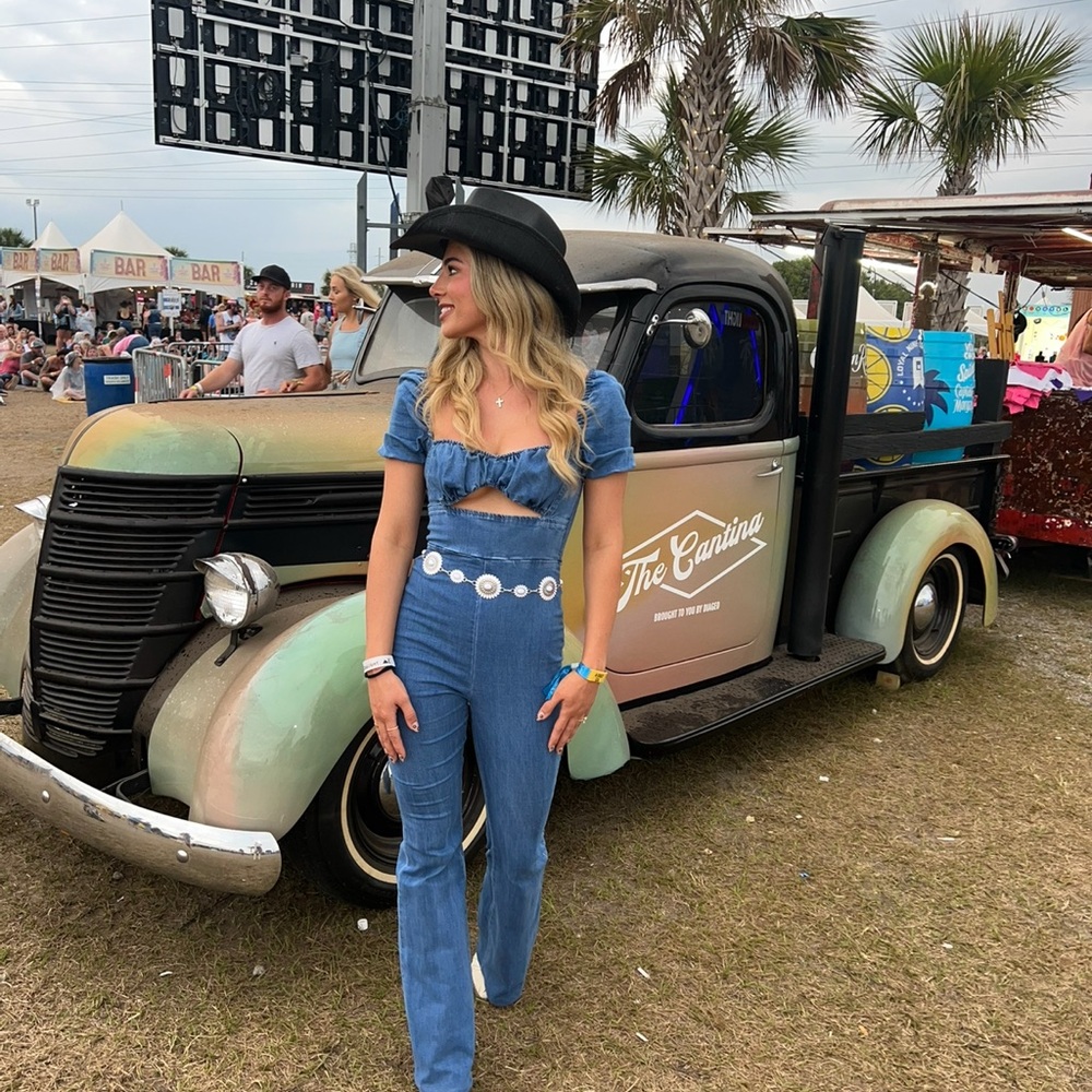 Fashion Nova Light Blue Denim Jumpsuit